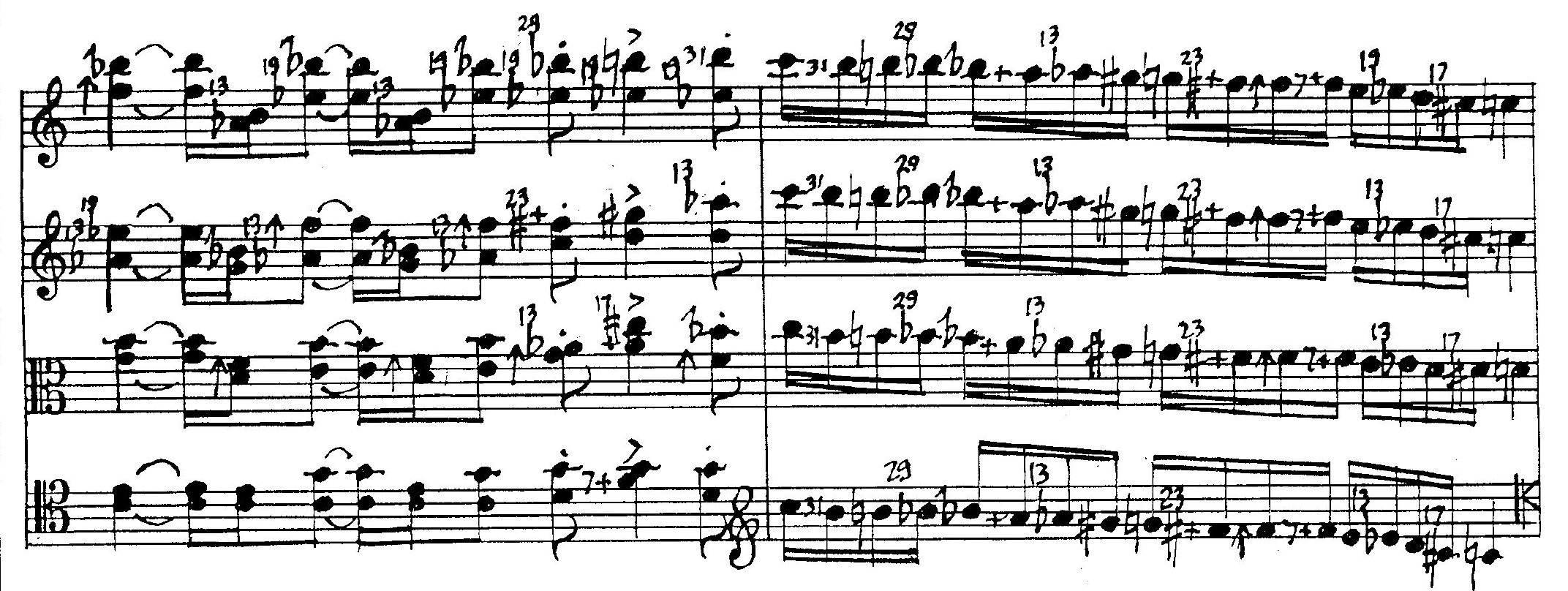 Ben Johnston, Kwartet smyczkowy nr. 9, fragment